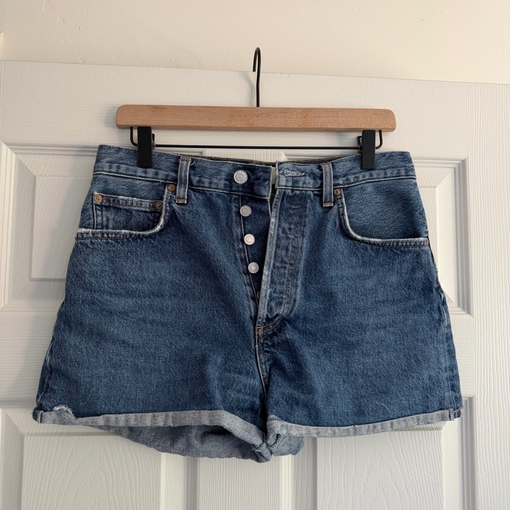 Agolde High-Rise Blue Denim Button-Fly Women’s Shorts